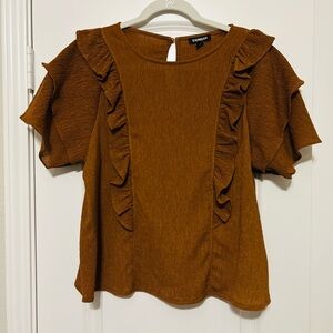 Express Women's Brown Ruffle Blouse Medium